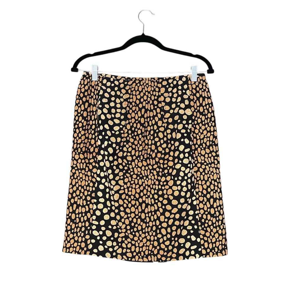 Per Se Animal Print Dotted Pencil Skirt Size 10 Black Brown Cotton Silk Blend